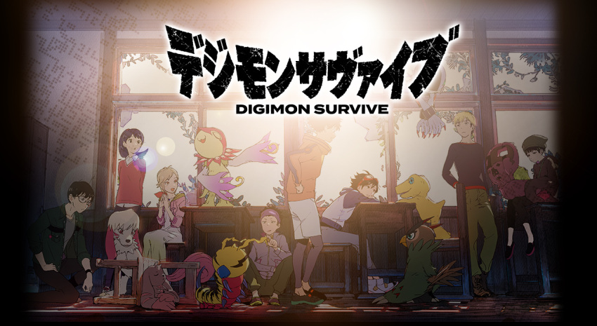 3girls, 5boys, :3, :d, :o, agumon, antennae, arms_behind_back
