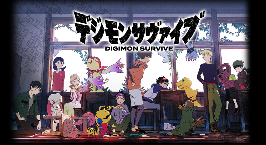 3girls, 5boys, :3, :d, :o, agumon, antennae, arms_behind_back