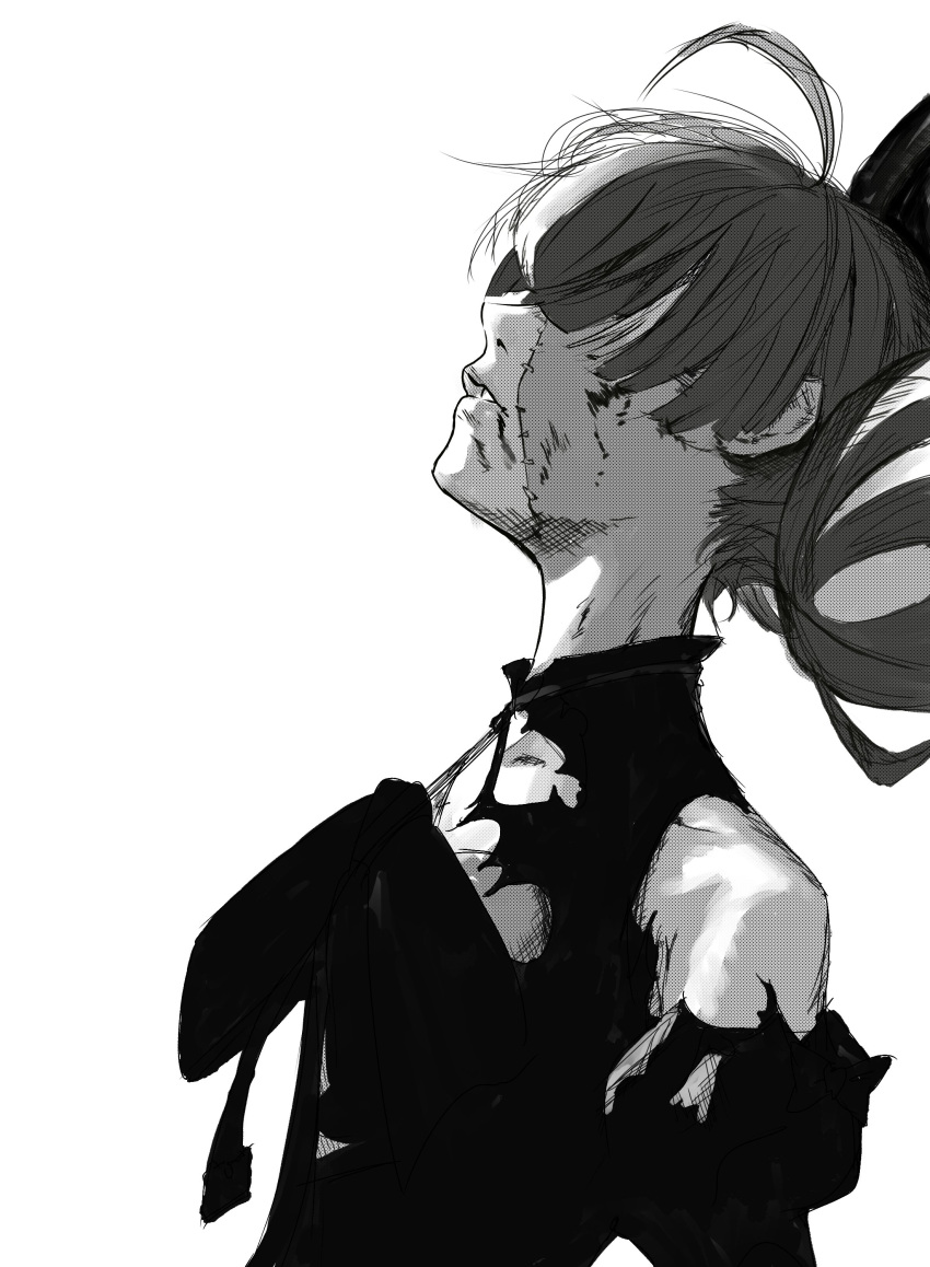 1girl, absurdres, black_bow, black_dress, blood, blood_on_face, bow, covered_eyes