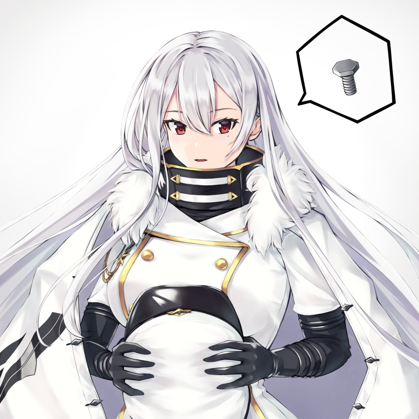 1girl, azur_lane, bangs, black_gloves, bolt, coat, elbow_gloves, enchuu_kakiemon