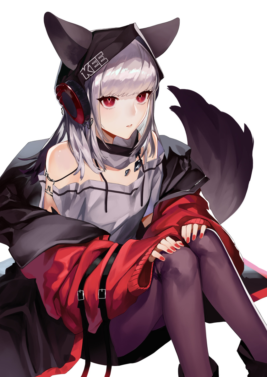 1girl, absurdres, animal_ears, arknights, bangs, bare_shoulders, black_headwear, black_legwear
