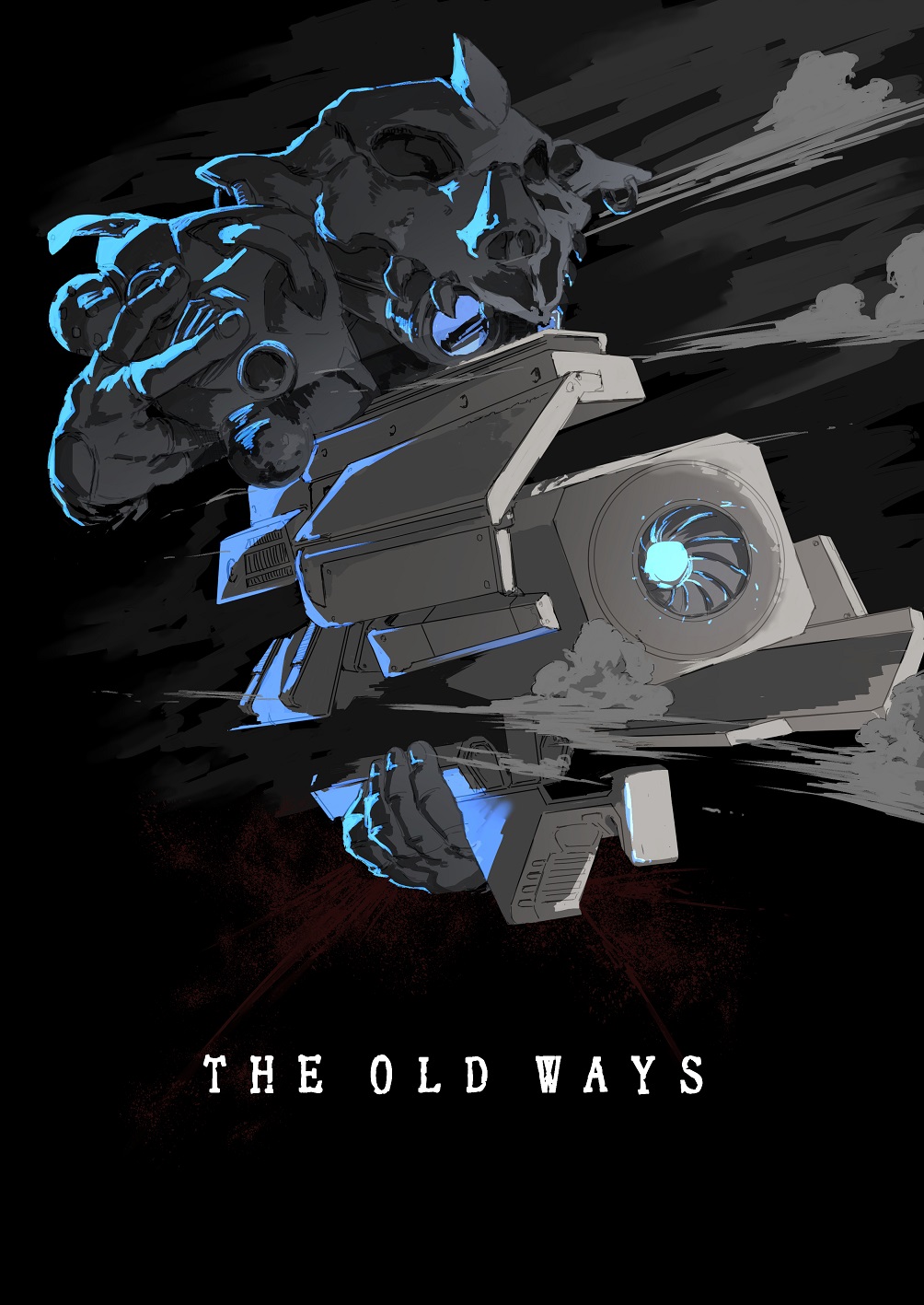 1other, ambiguous_gender, apex_legends, black_background, bloodhound_(apex_legends), blue_eyes, charge_rifle, energy_gun