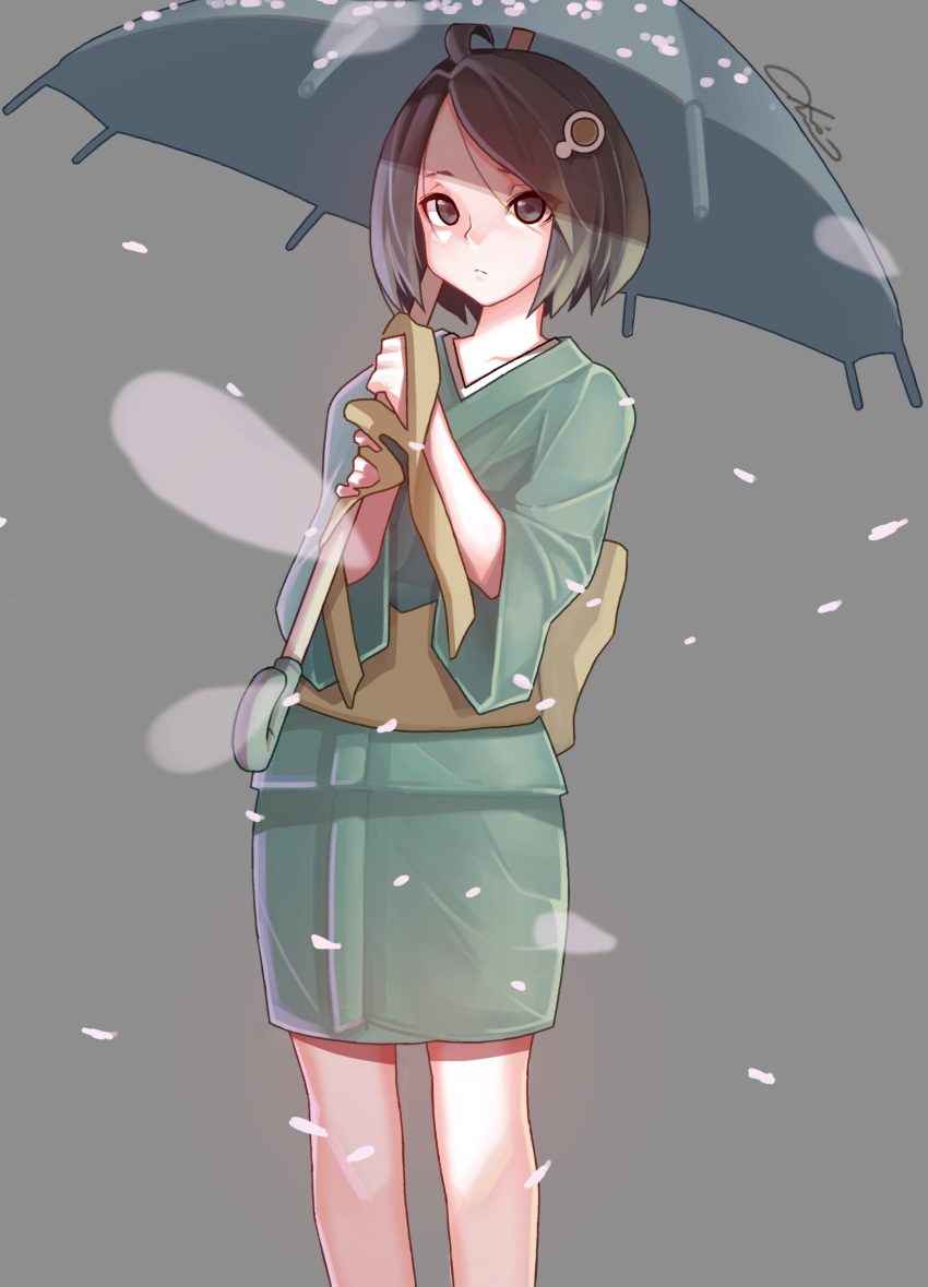 1girl, absurdres, ahoge, araragi_tsukihi, bangs, bob_cut, brown_eyes, brown_hair