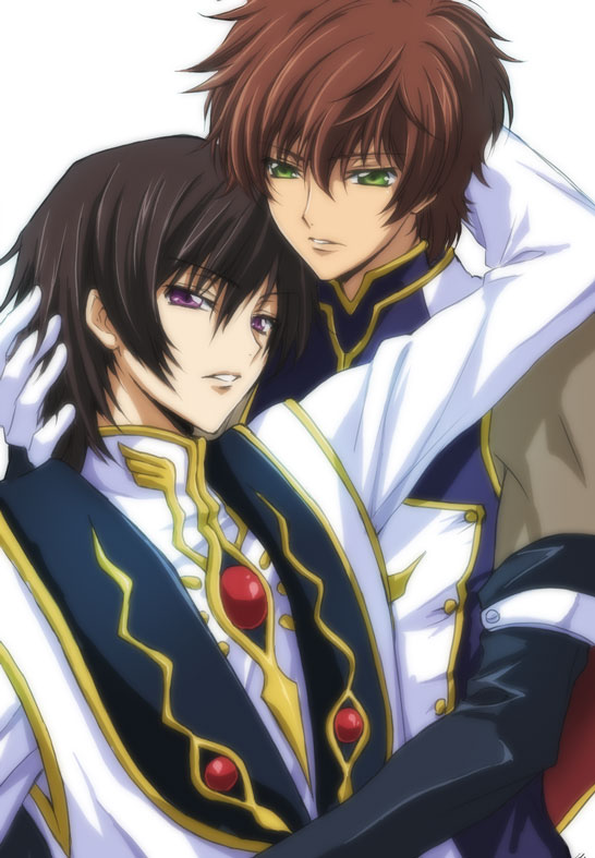 brown_hair, code_geass, gem, green_eyes, kururugi_suzaku, lelouch_lamperouge, male, multiple_boys