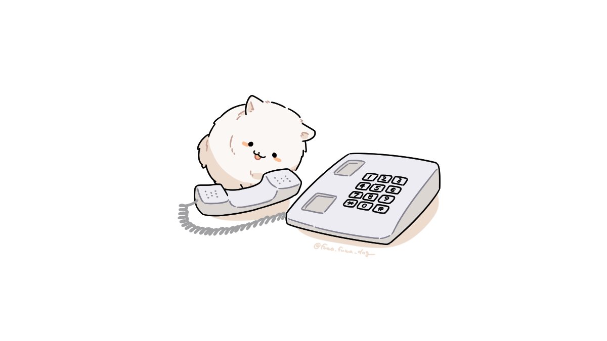 :3, animal, animal_focus, artist_name, black_eyes, blush_stickers, corded_phone, dog