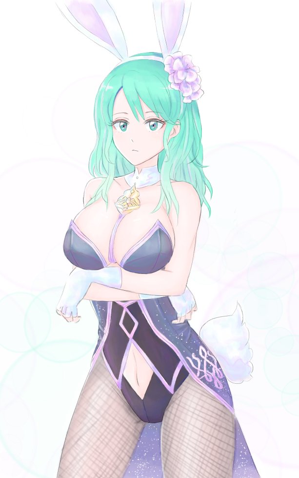 1girl, alternate_costume, animal_ears, bare_shoulders, breasts, bunny_girl, byleth_(fire_emblem), byleth_eisner_(female)