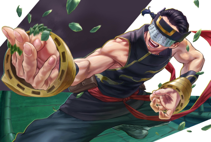 1boy, bamboo, belt_pouch, black_background, black_hair, boku_no_hero_academia, boots, braid