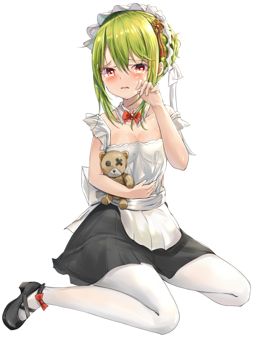1girl, absurdres, apron, bangs, black_skirt, bow, bowtie, collarbone