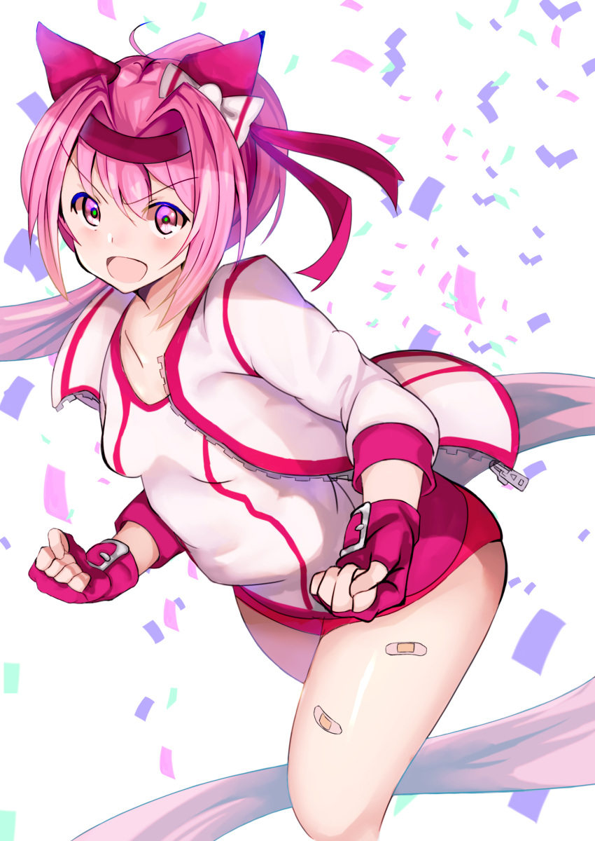 1girl, absurdres, animal_ears, bandaid, bandaid_on_leg, bow, buruma, clenched_hands