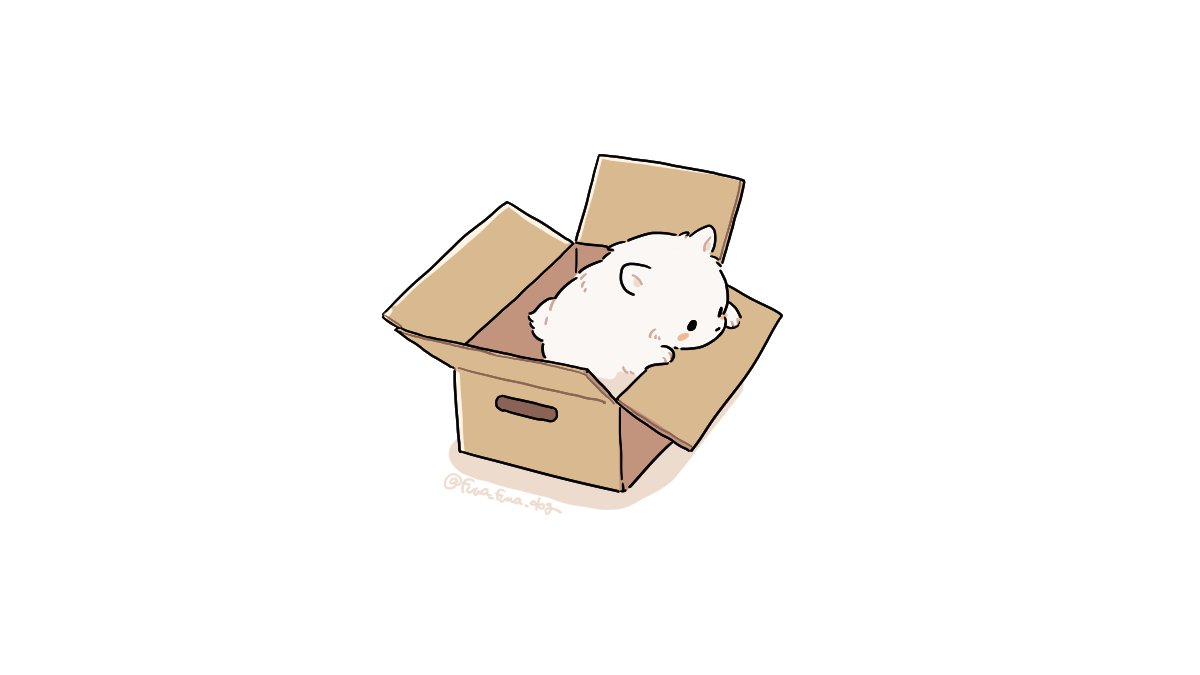 animal, animal_focus, artist_name, black_eyes, blush_stickers, box, cardboard_box, dog
