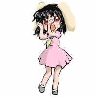animated_gif, black_hair, dancing, derivative_work, inaba_tewi, lowres, pani_poni_dash!, parody