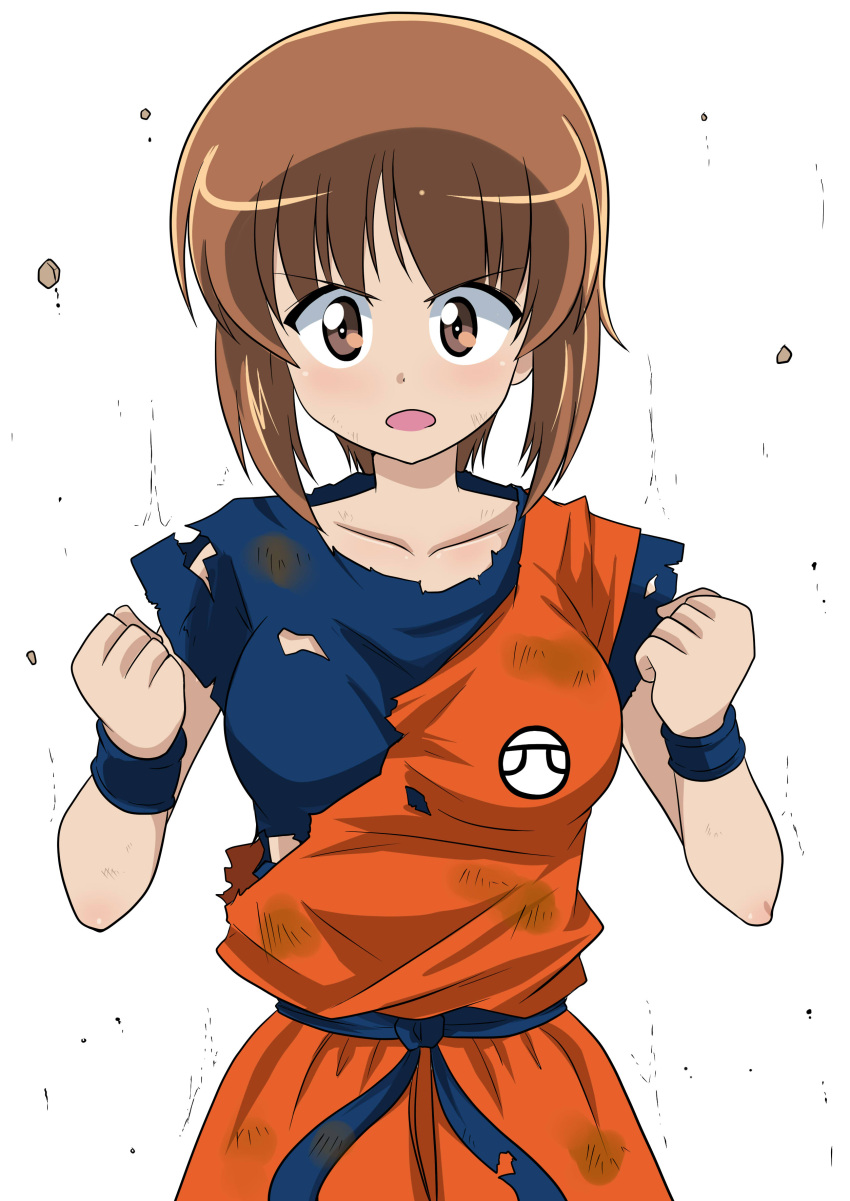 1girl, absurdres, aura, bangs, blue_sash, blue_shirt, brown_eyes, brown_hair
