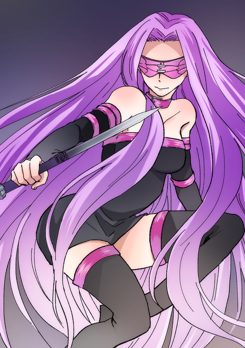 1girl, black_dress, black_footwear, blindfold, boots, collar, dagger, detached_sleeves