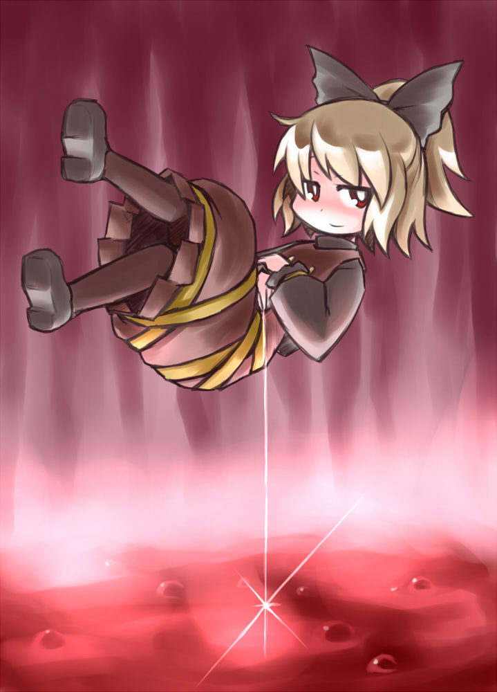 bow, chibi, hair_bow, kugelschreiber, kurodani_yamame, levitate, levitation, pantyhose