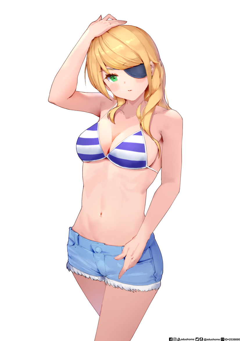 1girl, aduo, bangs, blonde_hair, breasts, closed_mouth, eyebrows_visible_through_hair, eyepatch
