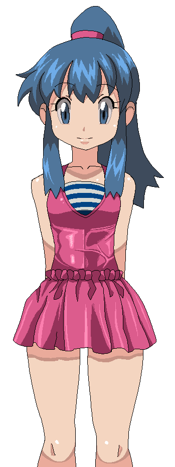 arms_behind_back, blue_eyes, blue_hair, hikari_(pokemon), oekaki, pokemon, pokemon_(anime), ponytail