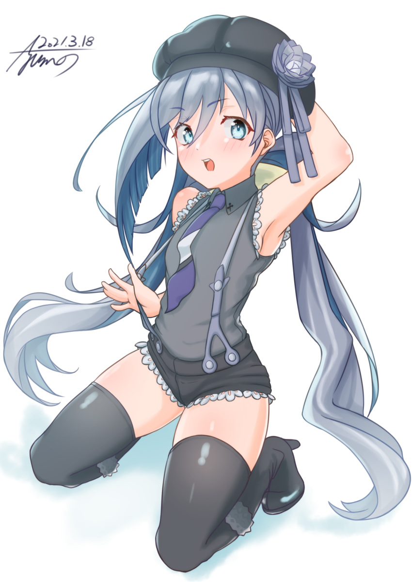 1girl, absurdres, ahoge, alternate_costume, aoki_hagane_no_arpeggio, ayuman, black_headwear, black_legwear