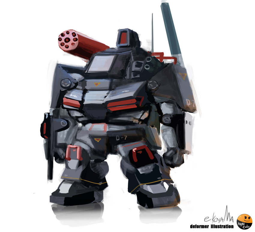 arm_cannon, artist_name, chibi, clenched_hands, dougram, highres, magmastudio, mecha