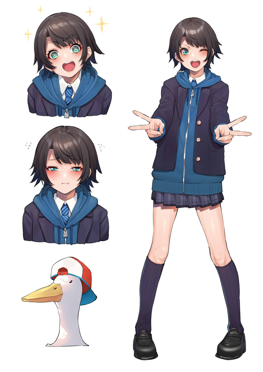 +_+, 1girl, :d, :i, absurdres, backwards_hat, baseball_cap, bird