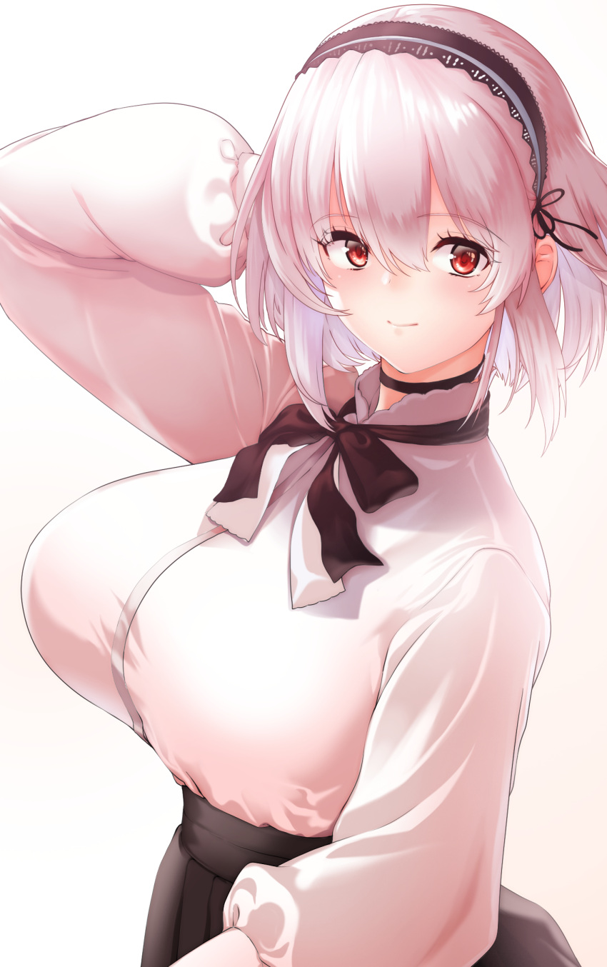 1girl, alternate_costume, azur_lane, black_choker, black_hairband, breasts, brown_neckwear, brown_skirt