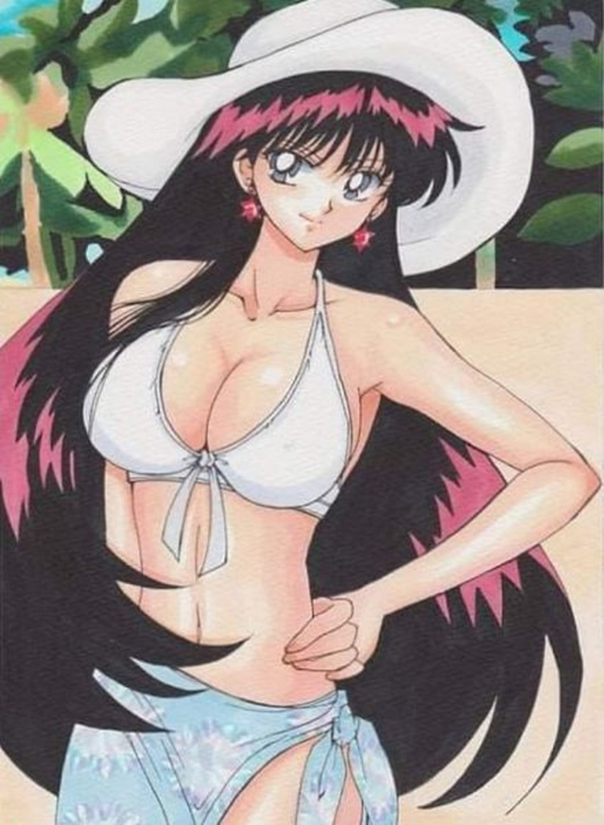 bikini, bikini_top, bishoujo_senshi_sailor_moon, bra, hat, hino_rei, midriff, momohiyaltuko0124