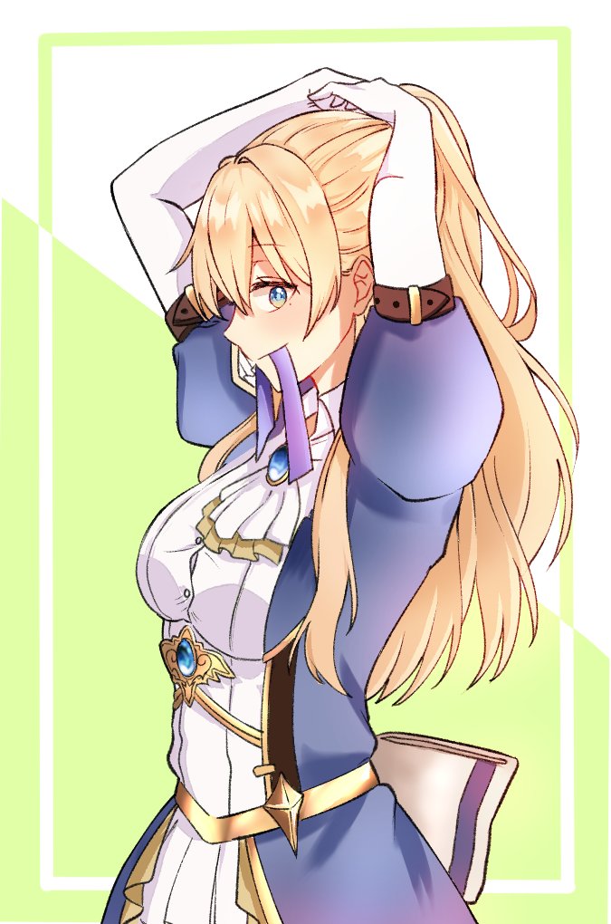 00_kuuhaku, 1girl, blonde_hair, blue_eyes, blue_jacket, bow, breasts, dress_jacket