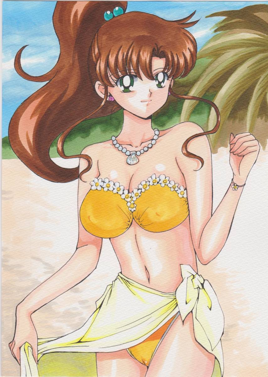 bikini, bikini_top, bishoujo_senshi_sailor_moon, bra, kino_makoto, midriff, momohiyaltuko0124, pareo