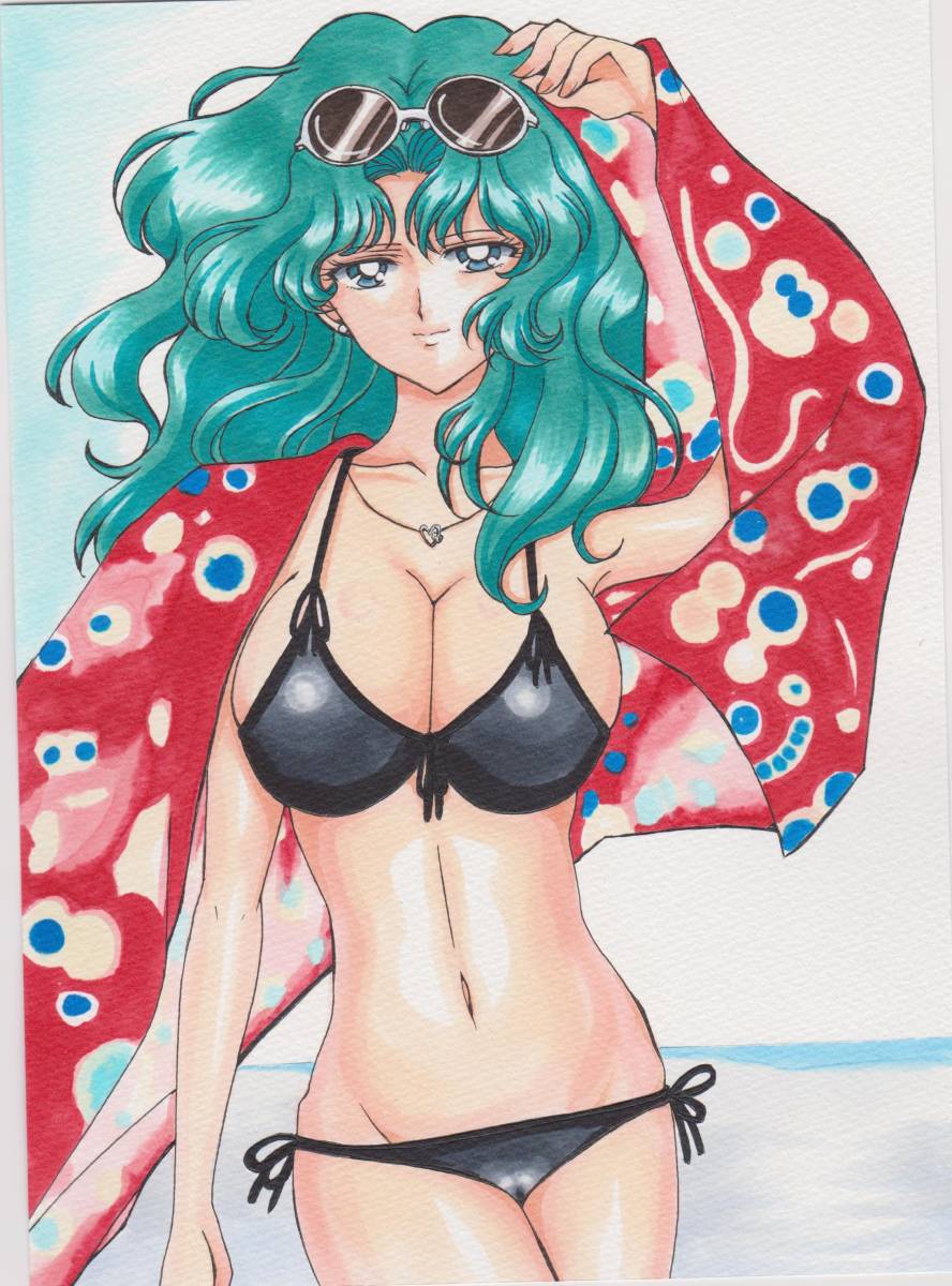 bikini, bikini_top, bishoujo_senshi_sailor_moon, black_bikini, bra, glasses, glasses_on_head, glasses_removed