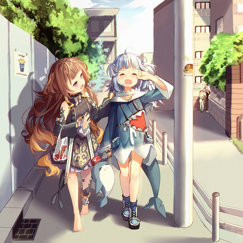 4girls, :d, ankle_cuffs, anya_melfissa, apartment, bag, bangs, barefoot