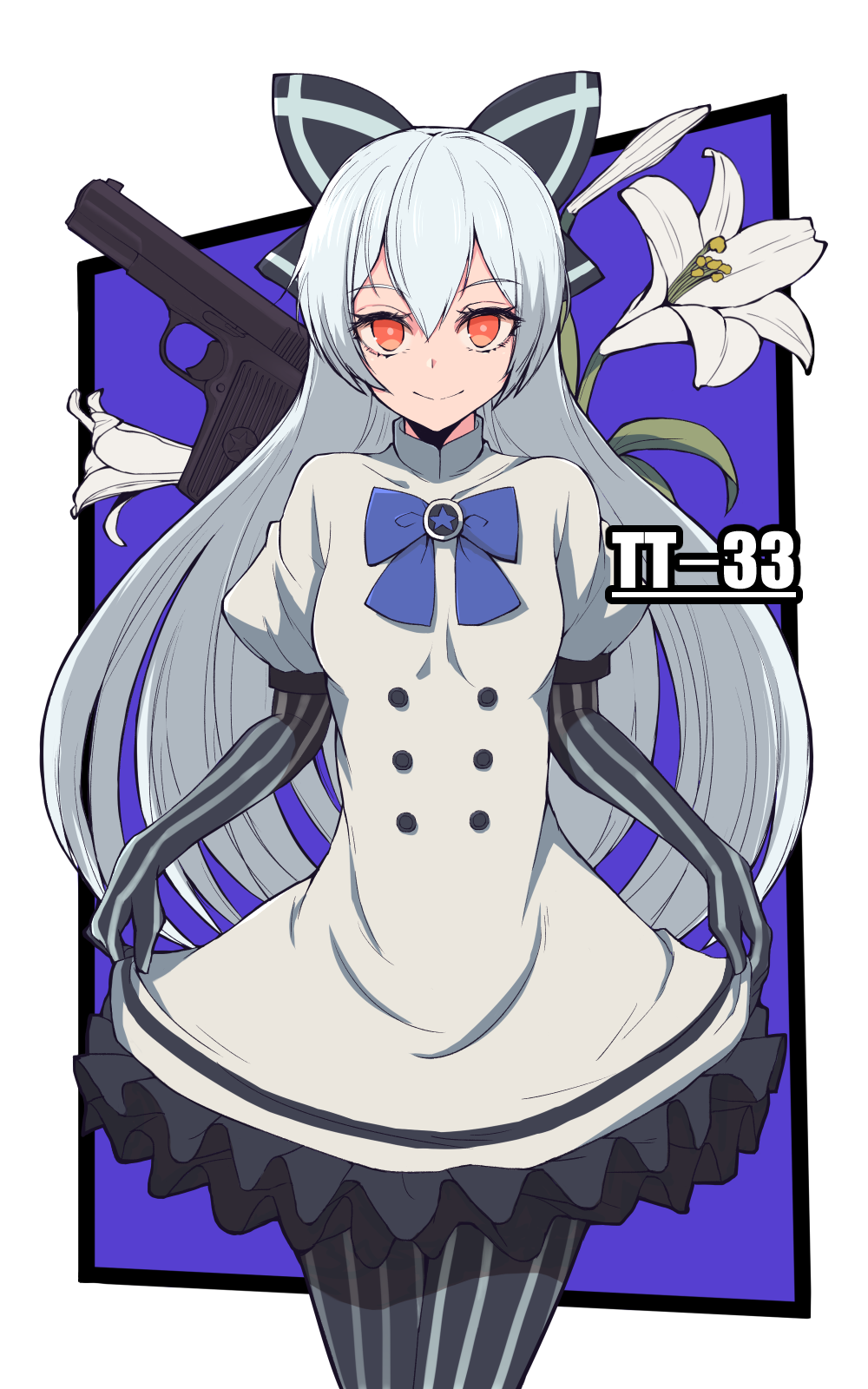 1girl, blue_bow, blue_hair, blue_neckwear, blue_ribbon, bow, bowtie, breasts