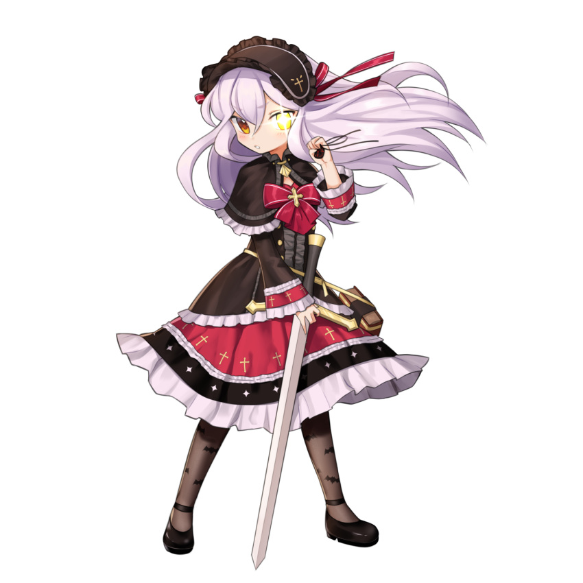 1girl, black_eyepatch, black_legwear, dress, eyepatch, eyepatch_removed, frilled_dress, frills