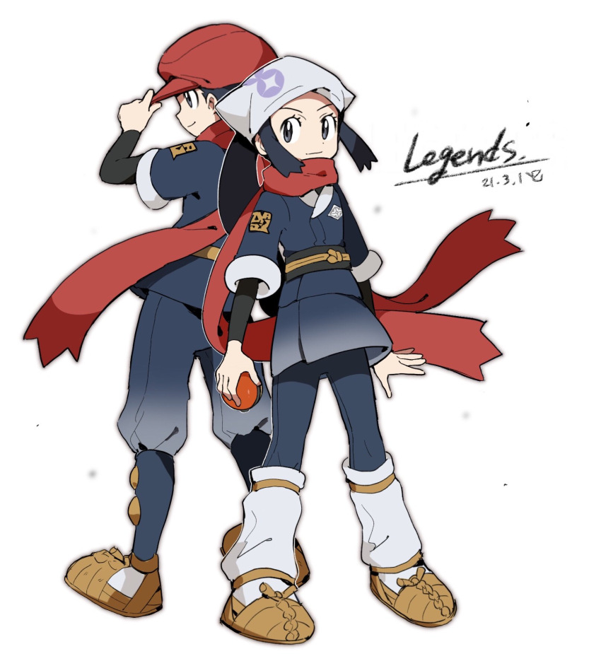 1boy, 1girl, black_legwear, closed_mouth, commentary_request, copyright_name, dated, eyelashes
