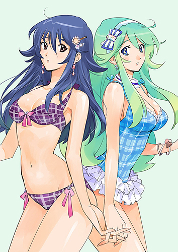 .hack//, .hack//link, 2girls, aika_(.hack), aika_(.hack//), amagi_saika, back-to-back, bikini