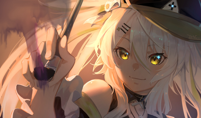 1girl, artist_name, bangs, bare_shoulders, beret, camomi_camomi, camomi_channel, choker