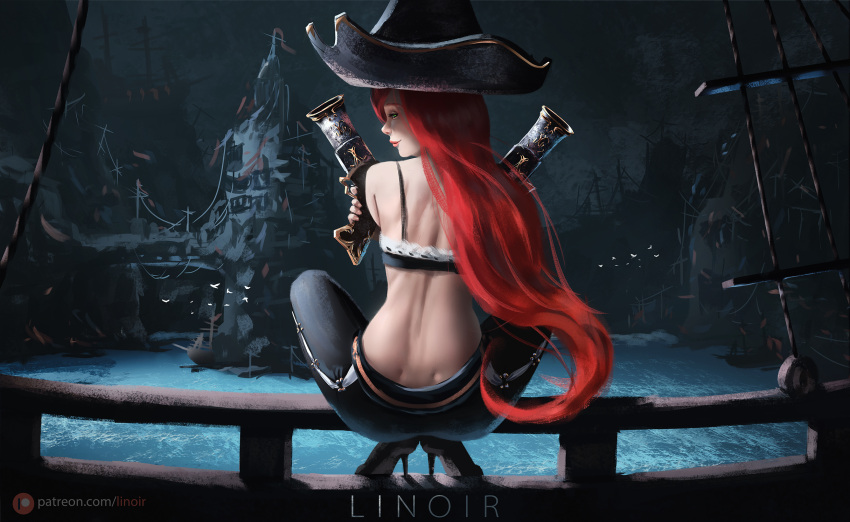 1girl, antique_firearm, artist_name, bikini, bikini_top, bird, black_sky, blunderbuss