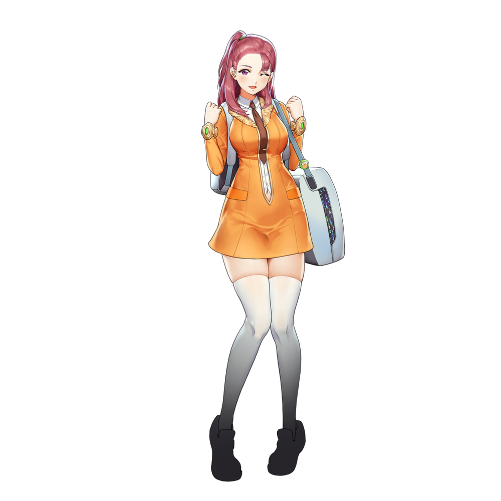1girl, blush, breasts, choney, dress, full_body, last_origin, looking_at_viewer