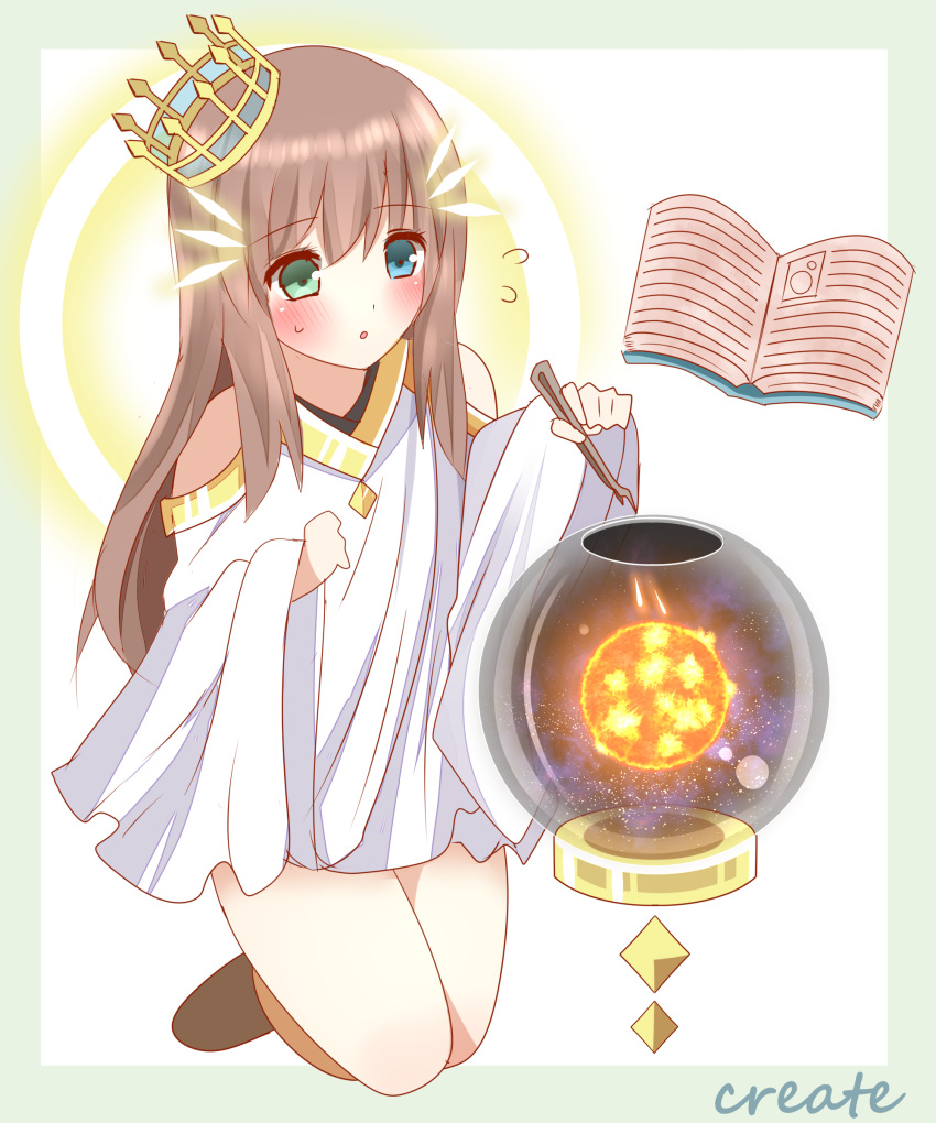 1girl, absurdres, bangs, bare_shoulders, blue_eyes, blush, book, brown_footwear