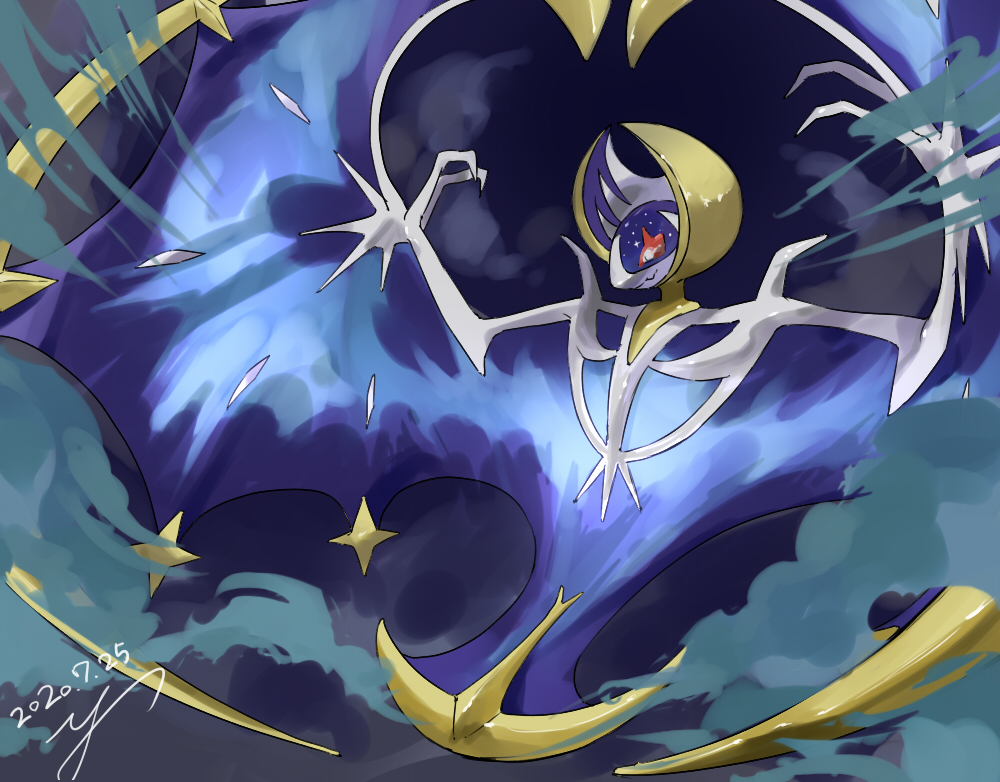 claws, closed_mouth, commentary_request, dated, gen_7_pokemon, legendary_pokemon, looking_down, lunala