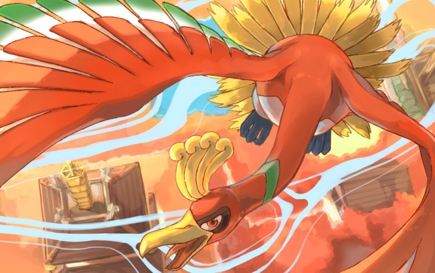 building, commentary_request, ecruteak_city, flying, from_above, gen_2_pokemon, ho-oh, legendary_pokemon