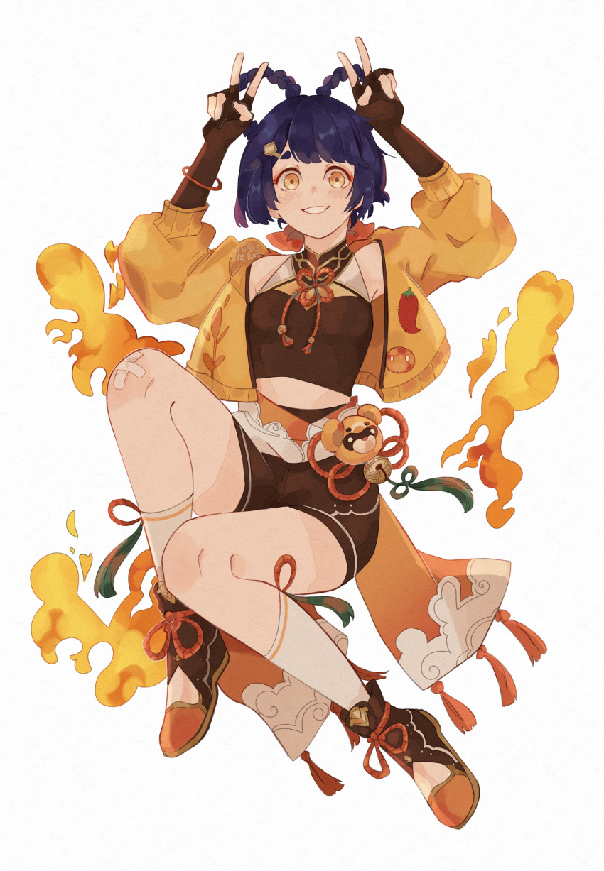 absurdres, arms_up, bandage_on_knee, bare_shoulders, blue_hair, blush, bracelet, braid