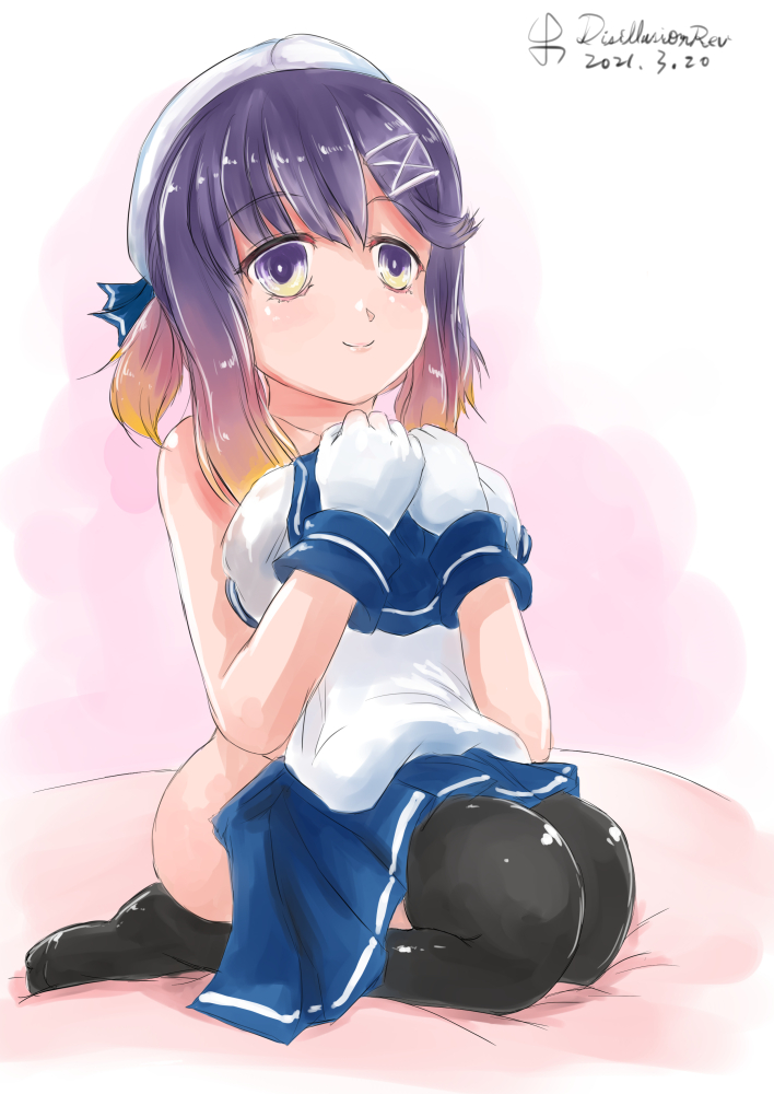 1girl, black_legwear, blue_sailor_collar, blue_skirt, clothes_removed, d-rev_g, dated, gloves