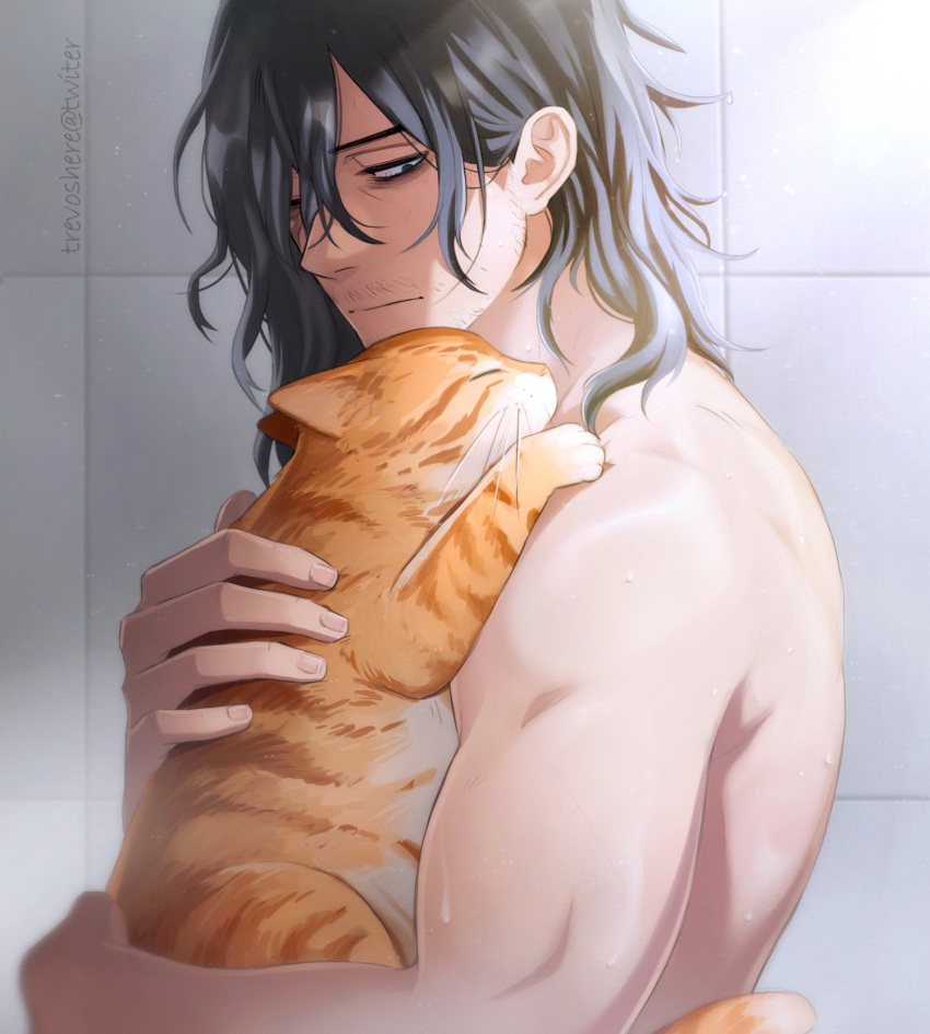 1boy, aizawa_shouta, animal, artist_name, bangs, black_hair, blue_eyes, boku_no_hero_academia