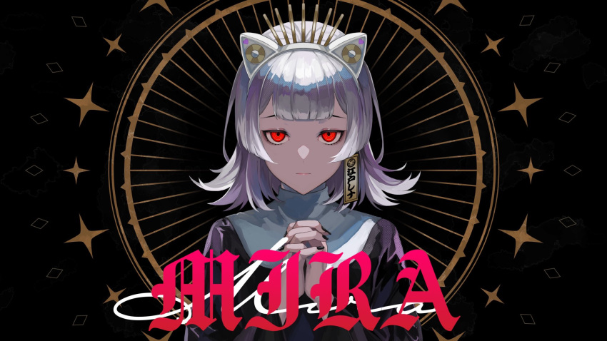 1girl, aoijigoku, backlighting, bangs, black_background, black_dress, black_nails, commentary_request