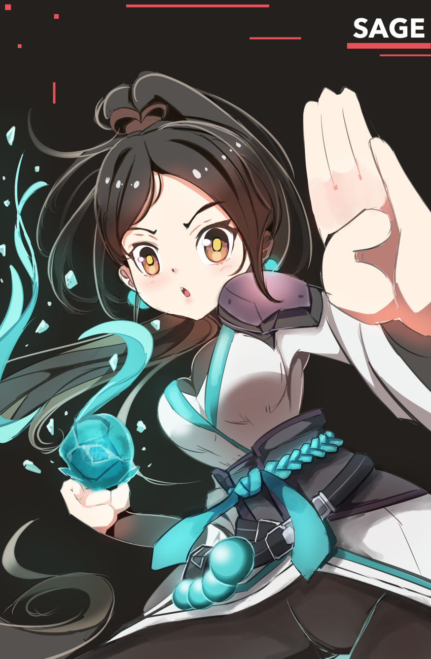 1girl, :o, absurdres, belt, black_belt, black_hair, black_pants, blues_(artist)
