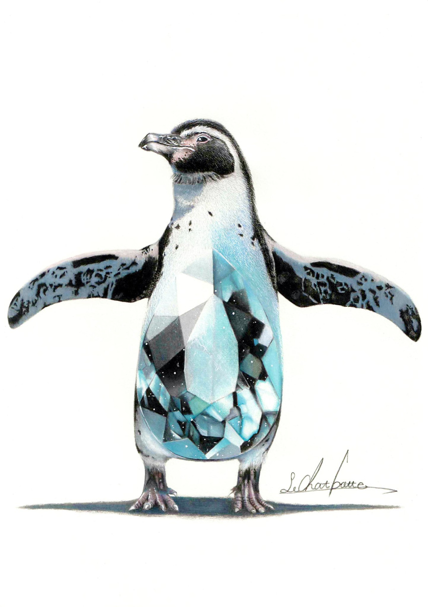 animal_focus, aquamarine_(gemstone), bird, colored_pencil_(medium), crystal, erumo_0384, full_body, highres