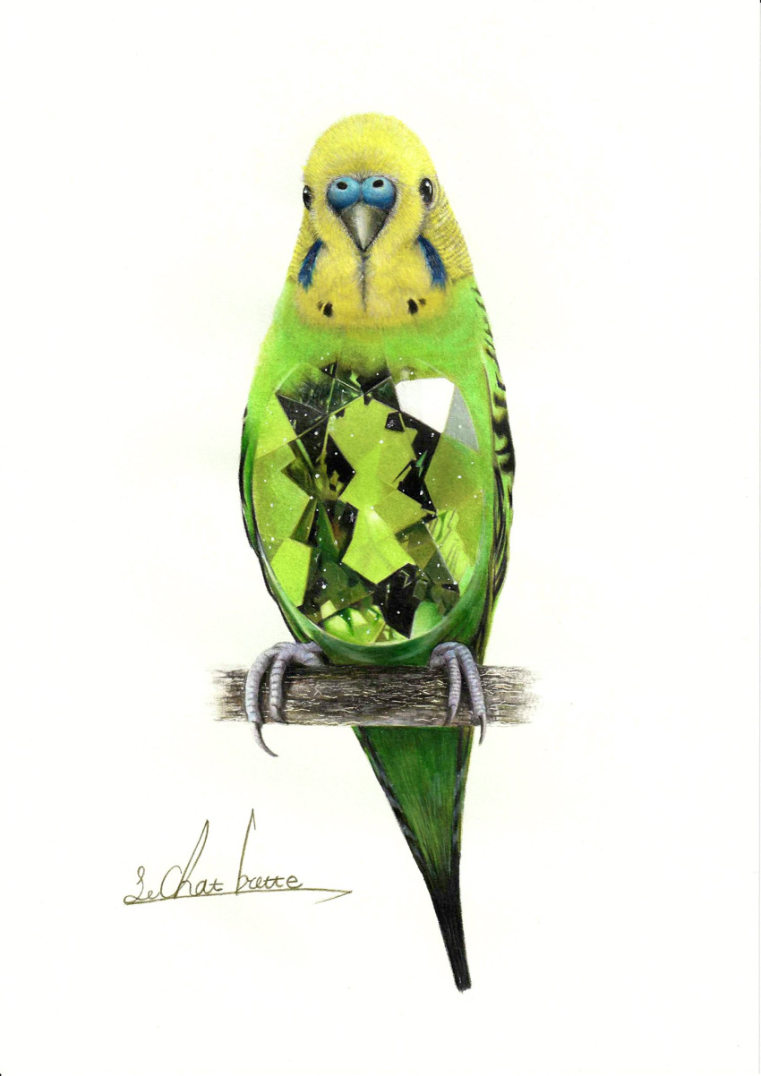 animal_focus, bird, colored_pencil_(medium), crystal, erumo_0384, highres, looking_at_viewer, no_humans