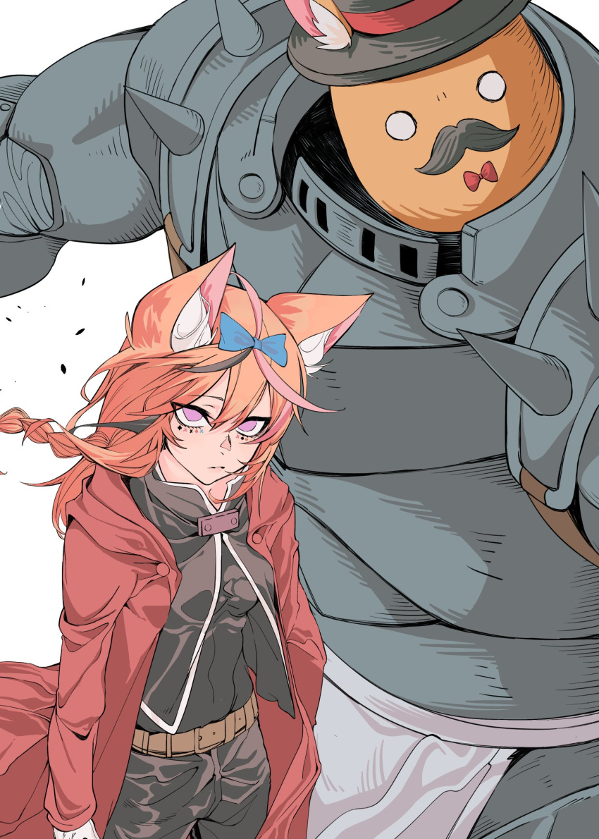 1girl, alphonse_elric, alphonse_elric_(cosplay), animal_ears, armor, blonde_hair, braid, breasts
