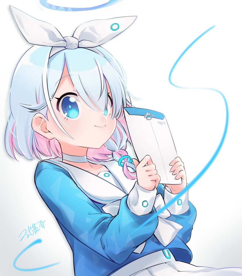 1girl, absurdres, arona_(blue_archive), bangs, blue_archive, blue_eyes, blue_hair, blue_shirt