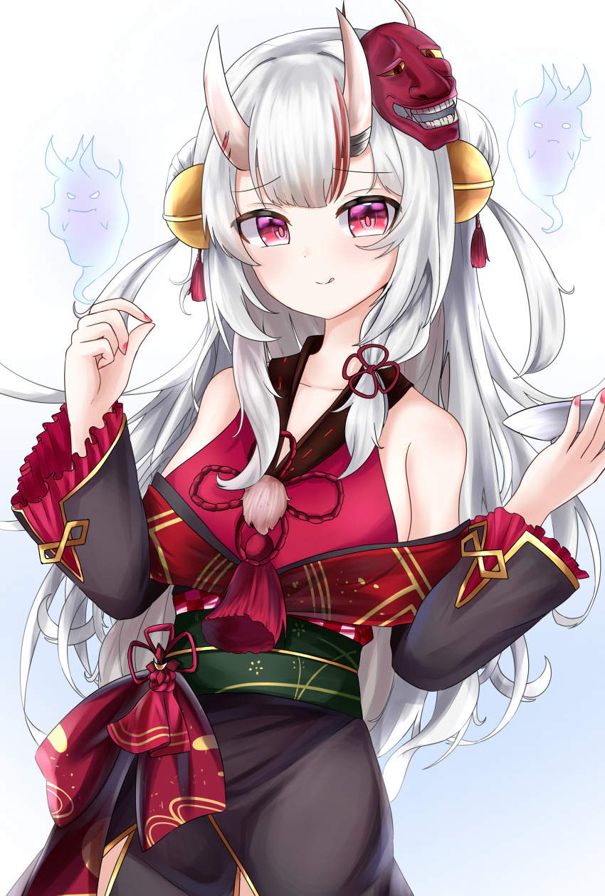 1girl, absurdres, highres, hololive, horns, japanese_clothes, long_hair, looking_at_viewer