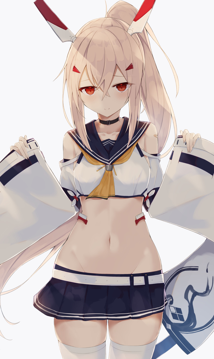 1girl, absurdres, ayanami_(azur_lane), azur_lane, belt, blue_skirt, choker, collarbone